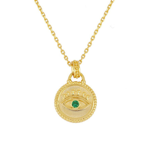 Emerald Evil Eye Pendant - Gold Plated