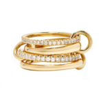 Stacked Ring With Metal & Zircon Bands - Gold Plated